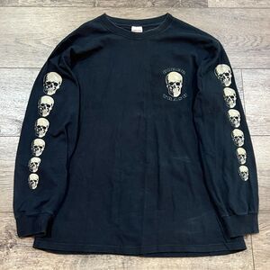 Vintage Y2K Biker Trash Skull Black Long Sleeve Shirt Sleeve Hit Harley Mens XL